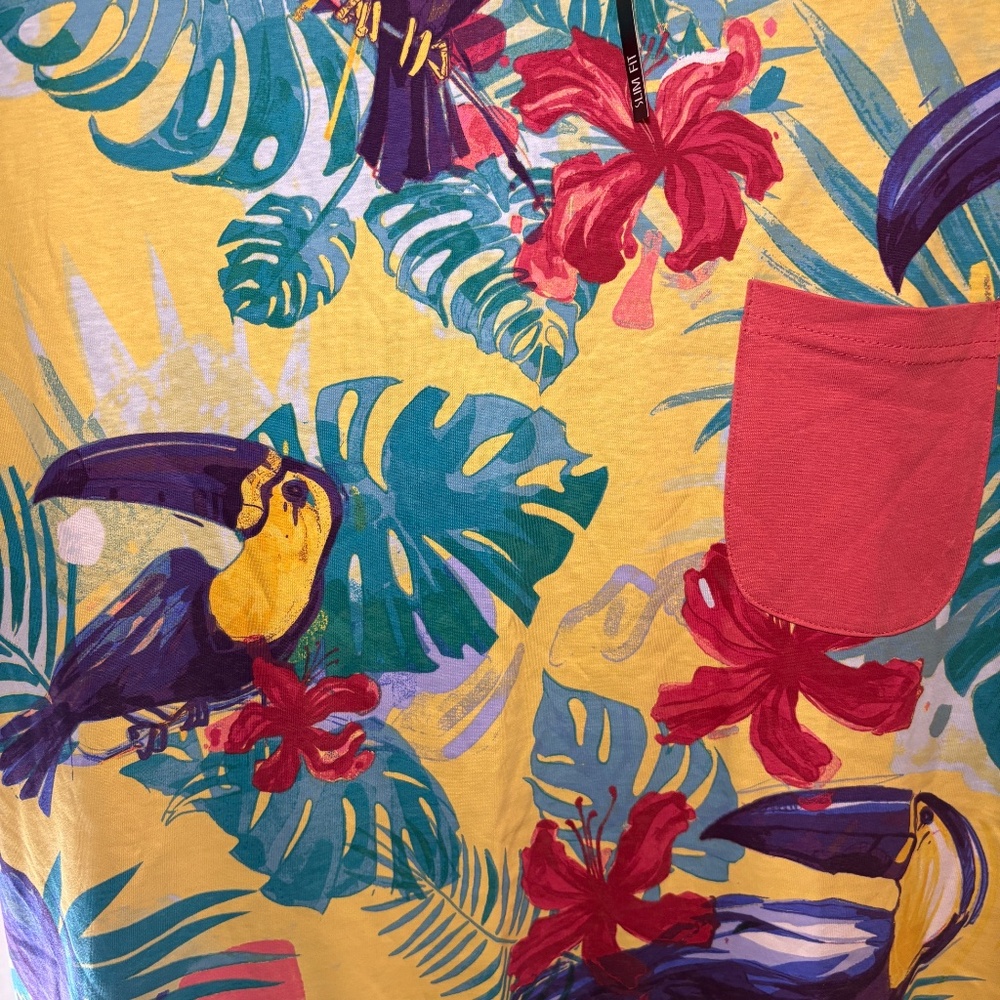 Cropp Slim Fit Mens XXL T-Shirt Toucan Hawaiian Graphic Tee Tropical/Beach NEW